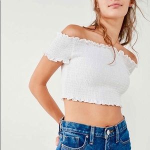 Urban Outfitters Off-the-shoulder Smocked Crop Top